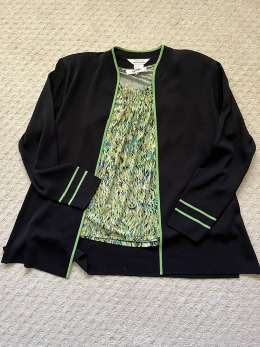 Misook Black and Green Jacket with Coordinating Top M